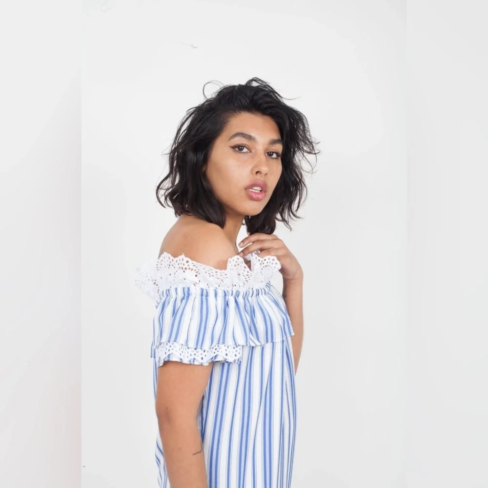 MISA Los Angeles Linen Carina Dress Blue Stripes Size XS - Picture 3 of 14